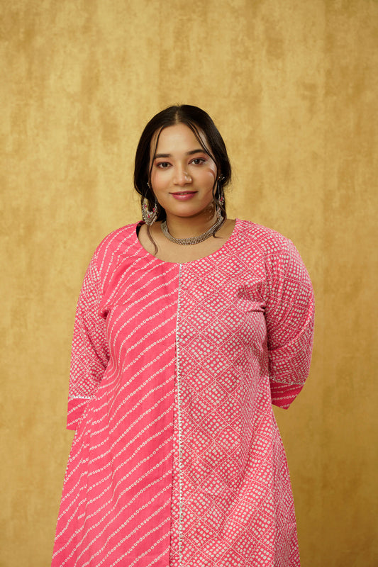 Summery pink kurta pant in Cotton - XL to 10XL Sizes