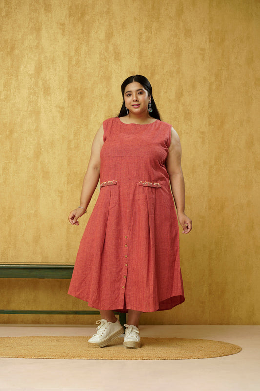 Traditional rust color dress in Khadi Cotton - XL to 10 XL Sizes