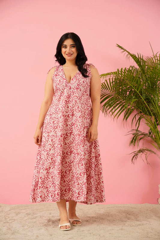 Radiant Pink Cotton Maxi Dress
