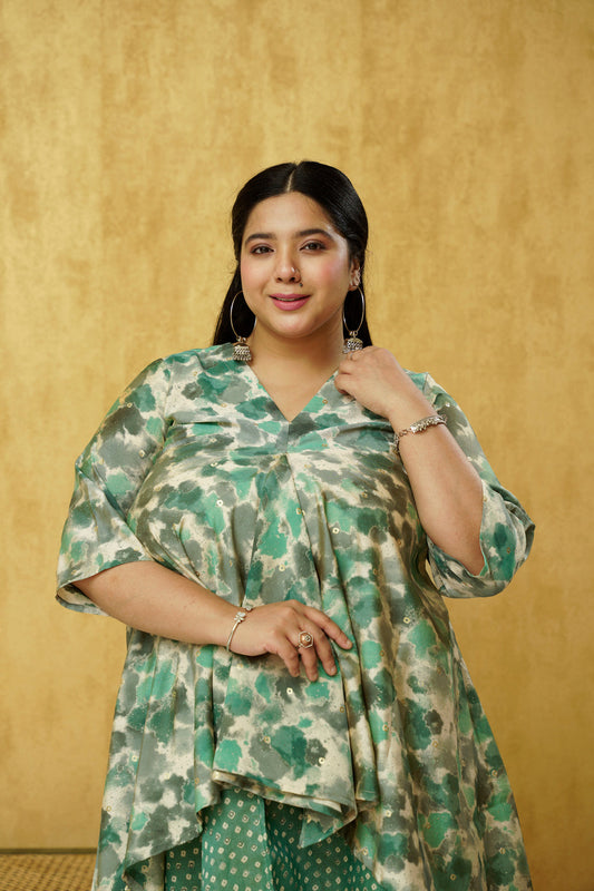 Green Indo-Western Set for plus size women