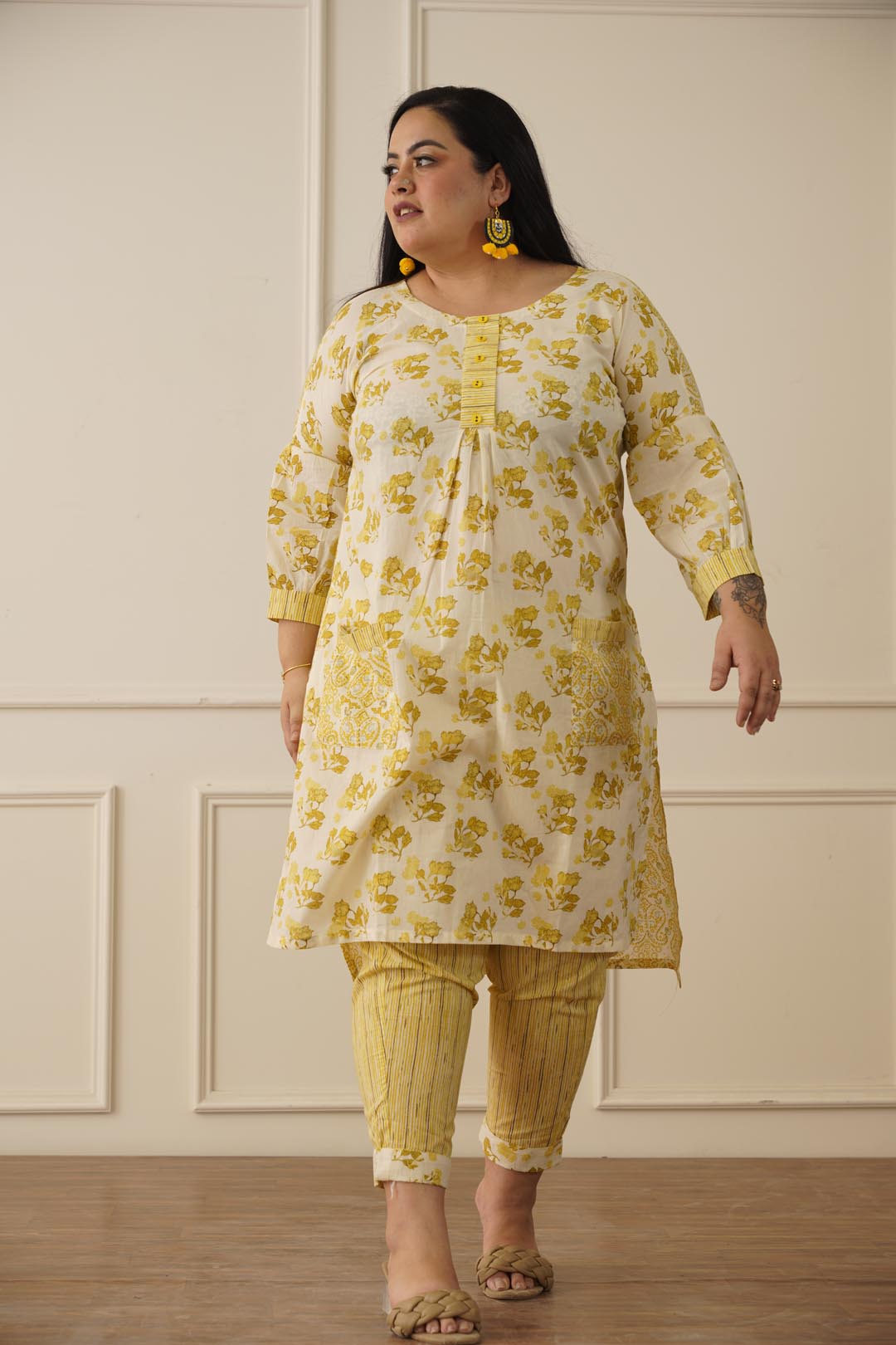 Aesthetic Indian yellow kurti pant set – SAB