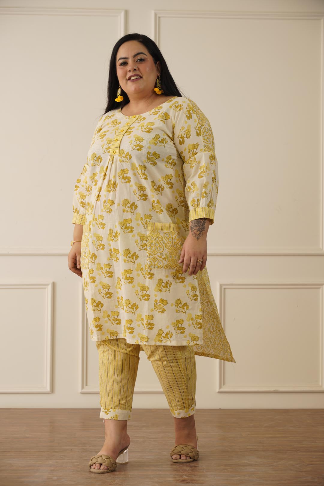 Aesthetic Indian yellow kurti pant set