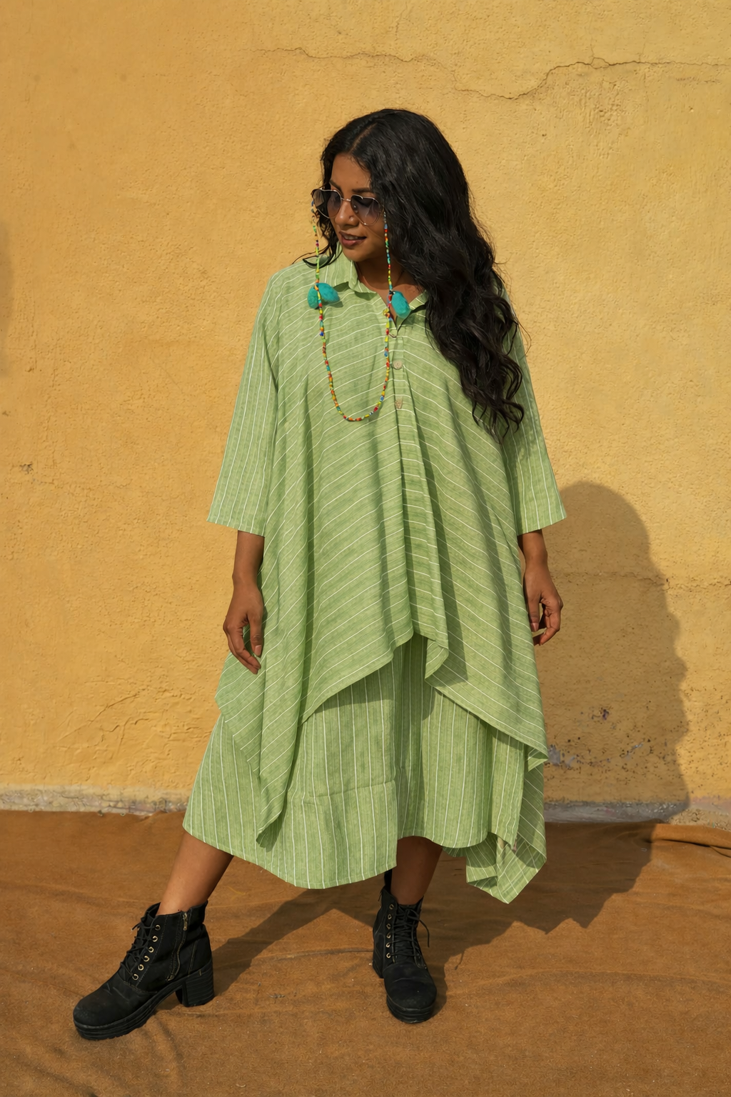 Pastel Striped A-Line Layered Dress