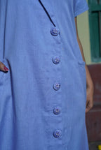 Lavender Notch Collar Button-Down Dress with Embroidered Buttons