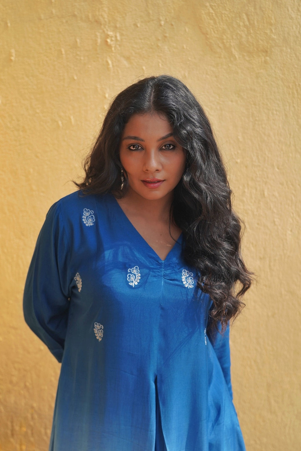Blue Ombre Maslin Silk Kurta & Straight Pant Set