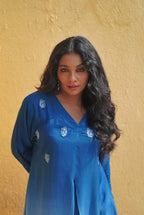 Blue Ombre Maslin Silk Kurta & Straight Pant Set