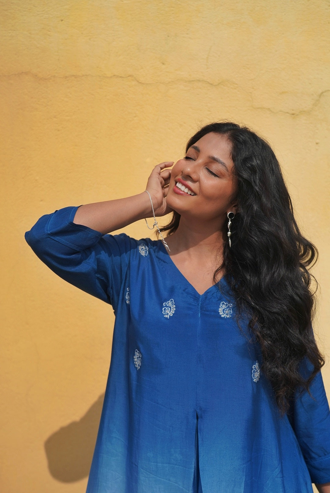 Blue Ombre Maslin Silk Kurta & Straight Pant Set