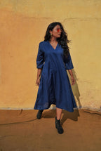 Royal Blue V-Neck Soft Cotton Dress with Pocket (Sizes M to 10XL)