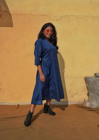 SOLID BLUE COTTON DRESS