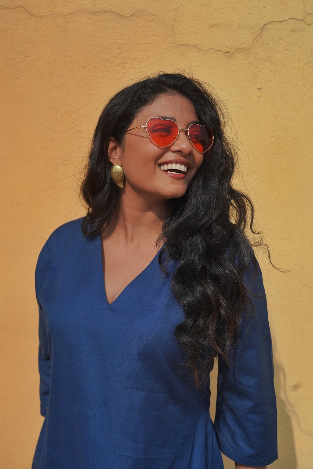 Royal Blue V-Neck Soft Cotton Dress with Pocket (Sizes M to 10XL)