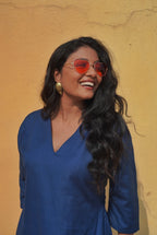 Royal Blue V-Neck Soft Cotton Dress with Pocket (Sizes M to 10XL)