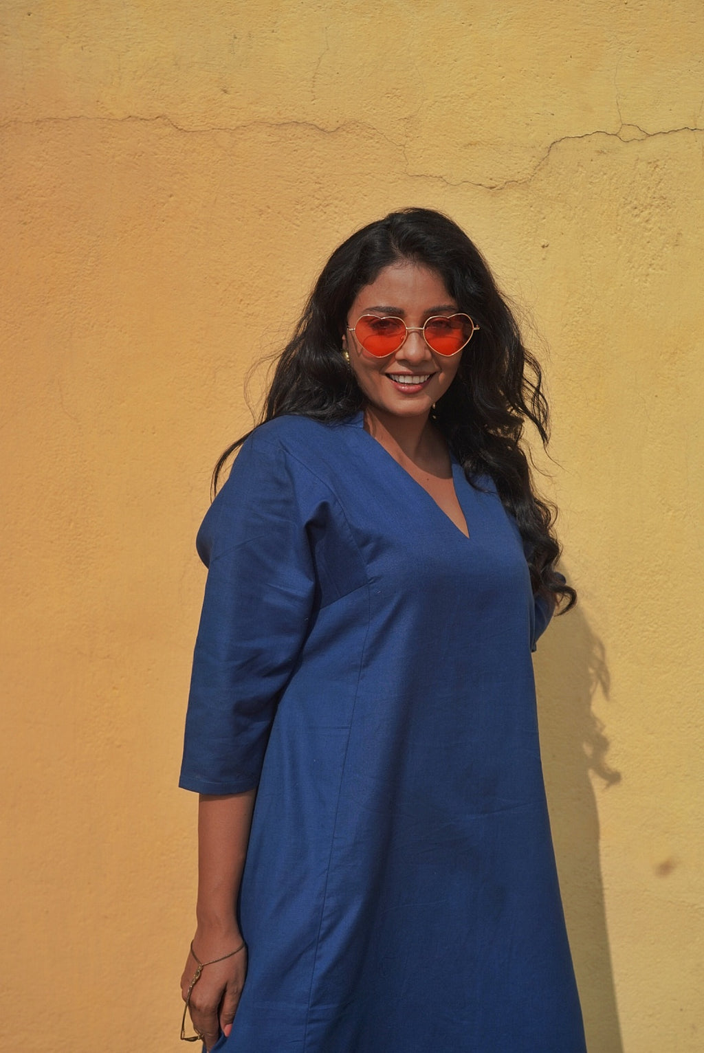 Royal Blue V-Neck Soft Cotton Dress with Pocket (Sizes M to 10XL)