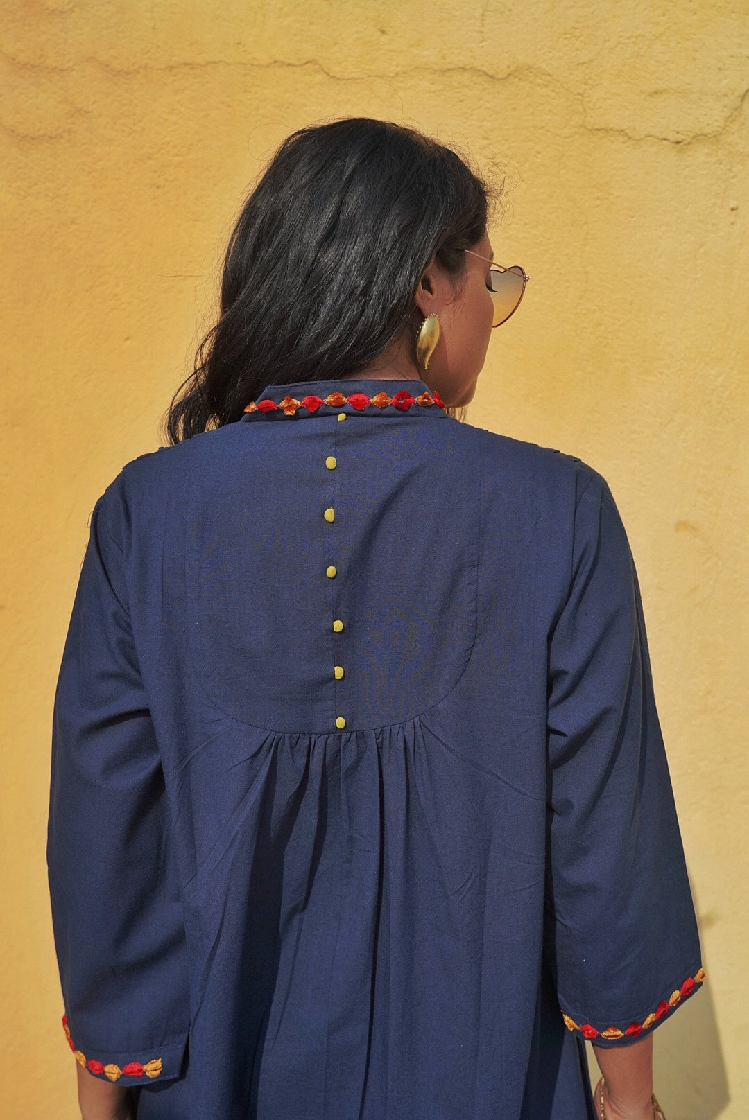 Navy Blue Embroidered V-Neck Maxi Dress (M to 10XL) | Seams & Beyond