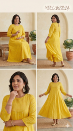 Premium Yellow Cotton Lurex A-Line Dress | Plus Size (XL to 10XL) | Seams & Beyond
