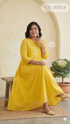 Premium Yellow Cotton Lurex A-Line Dress | Plus Size (XL to 10XL) | Seams & Beyond