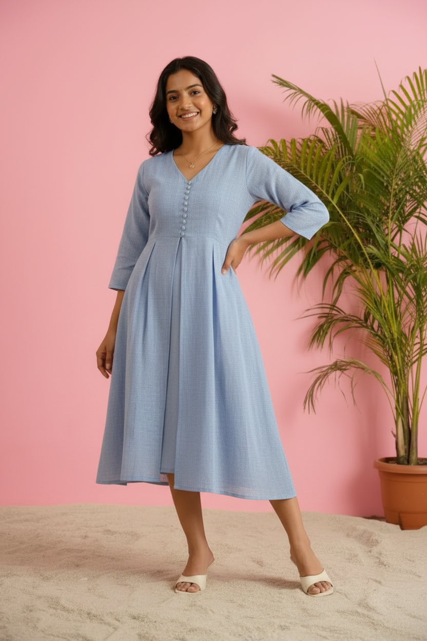 Women’s  Micro-Check Pleated Midi Dress
