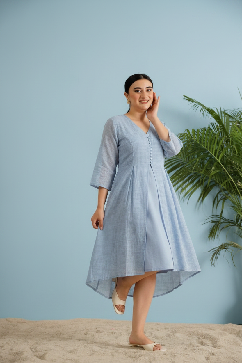 Women’s  Micro-Check Pleated Midi Dress