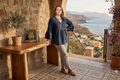 Women’s Navy Blue Premium Cotton Tunic Top - V-Neck Bell Sleeve Blouse with Ruffle Detail