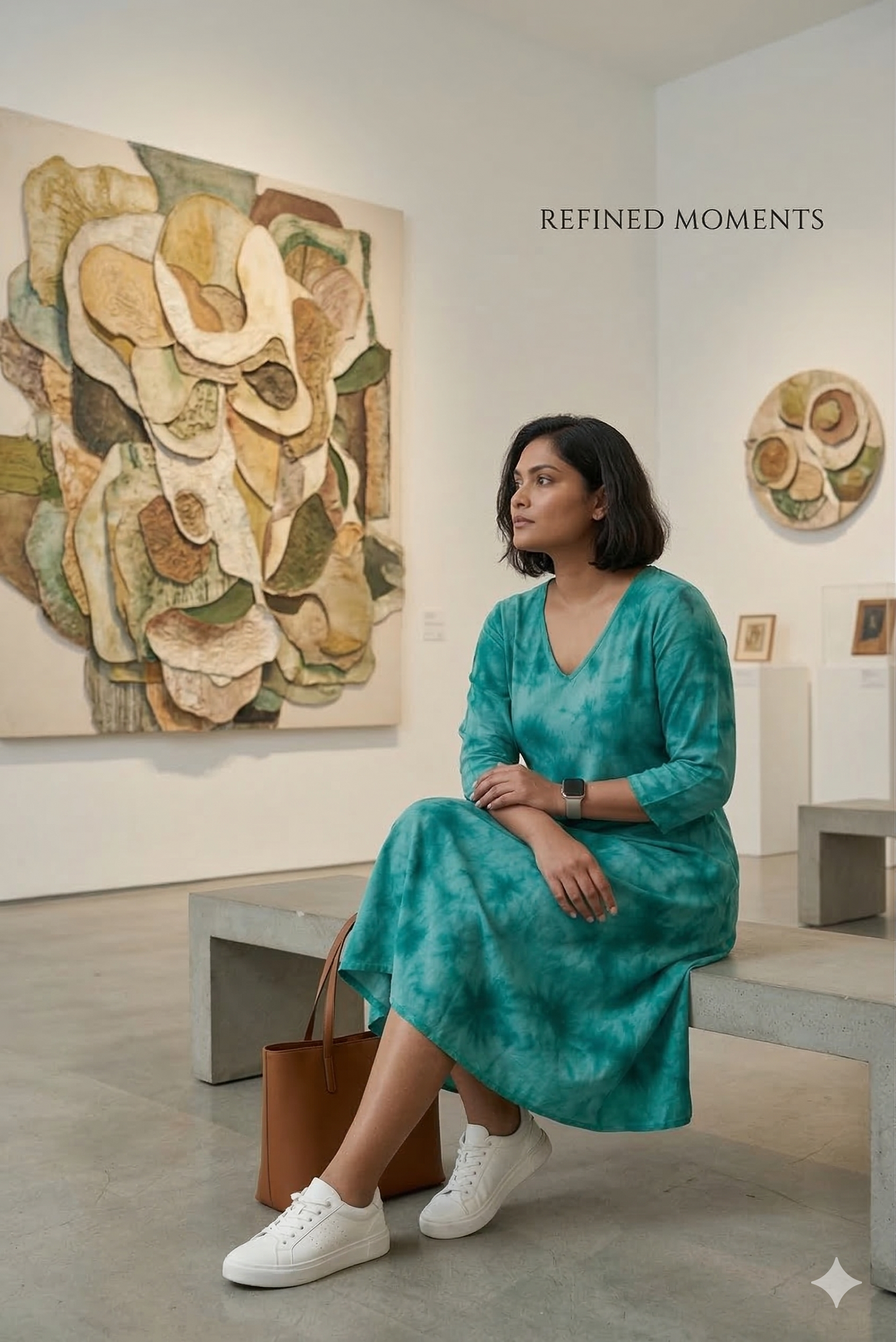 Azure Tie-Dye V-Neck A-Line Midi Dress