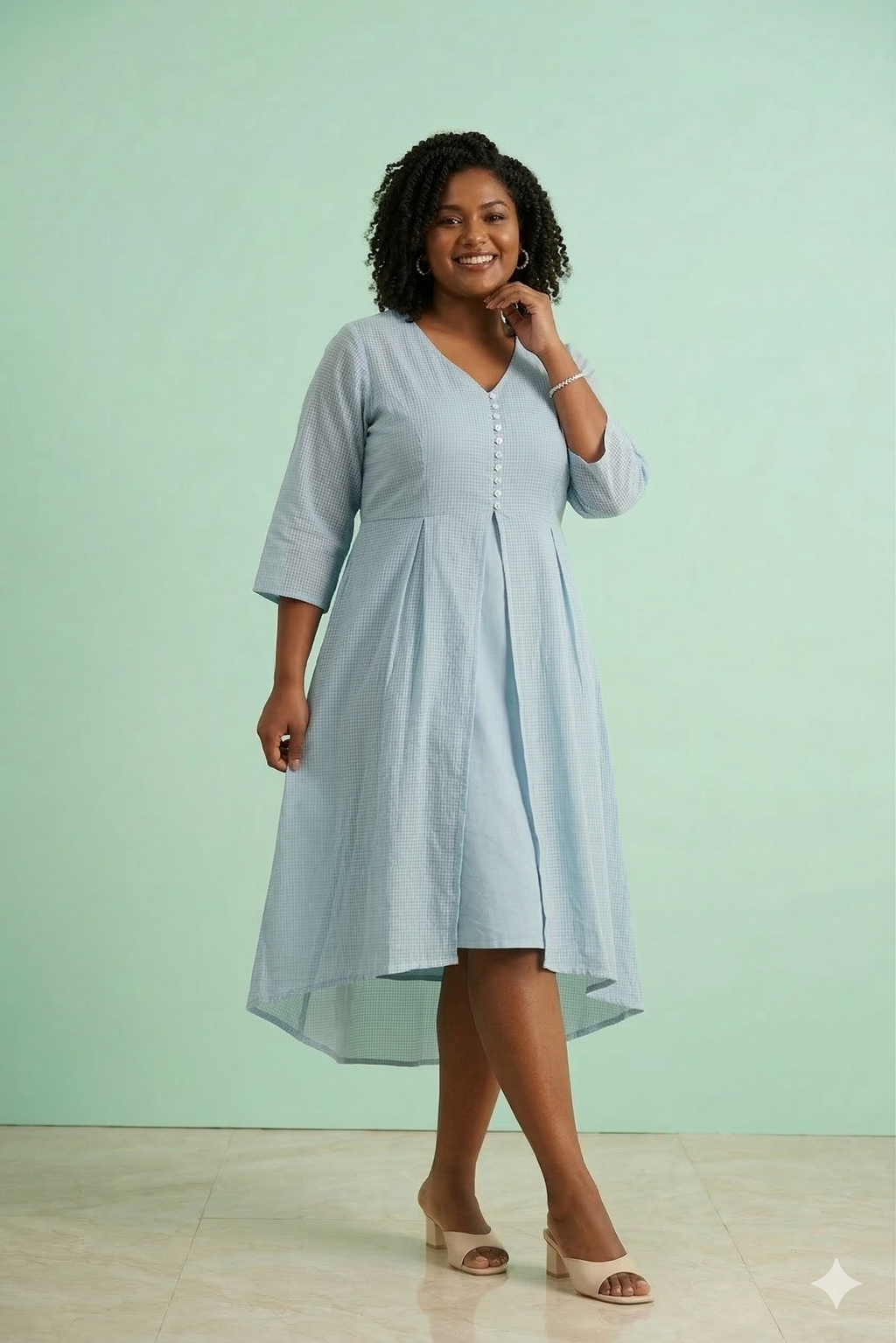 Women’s  Micro-Check Pleated Midi Dress