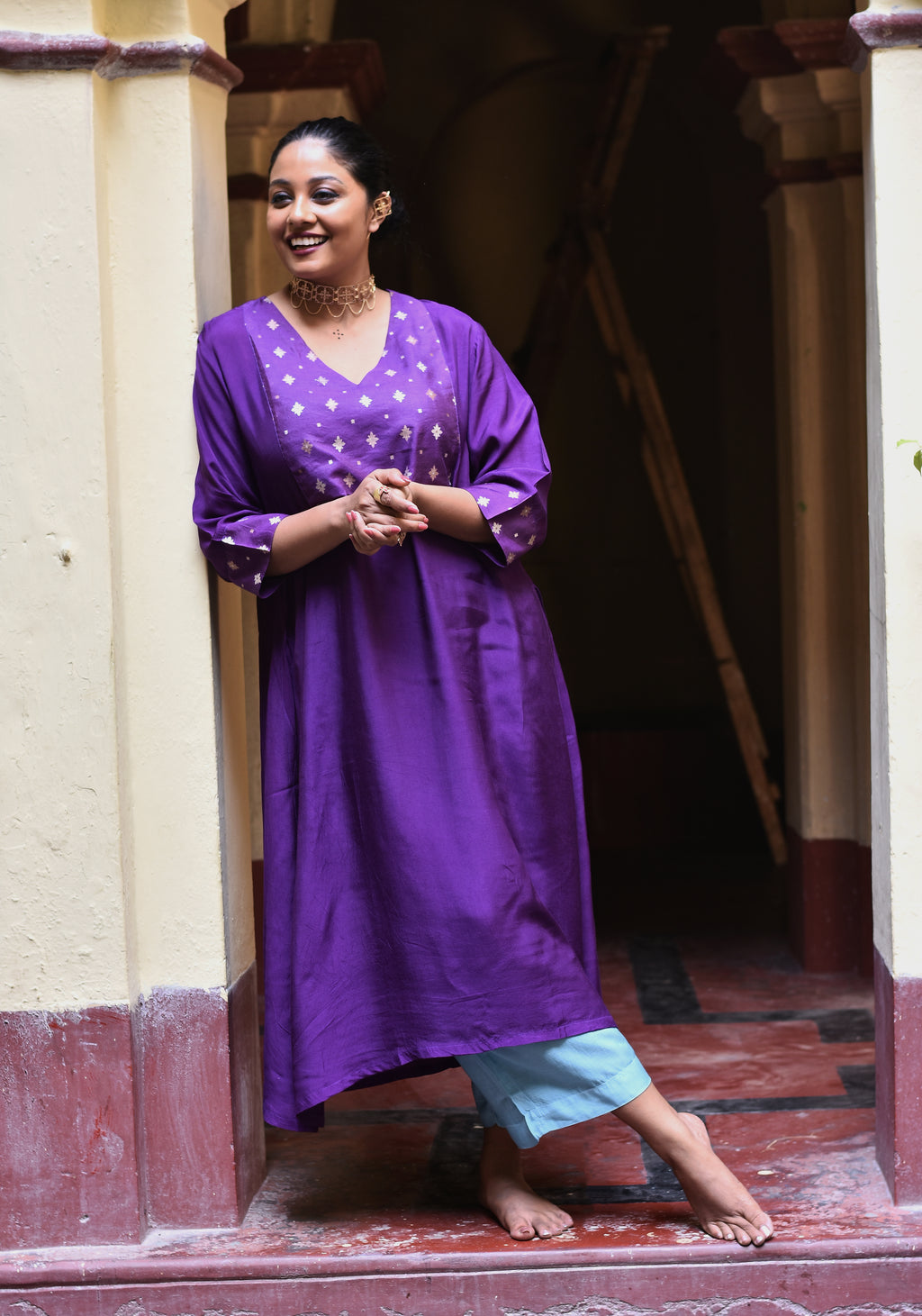 Women's Deep Purple Silk Kurta Set