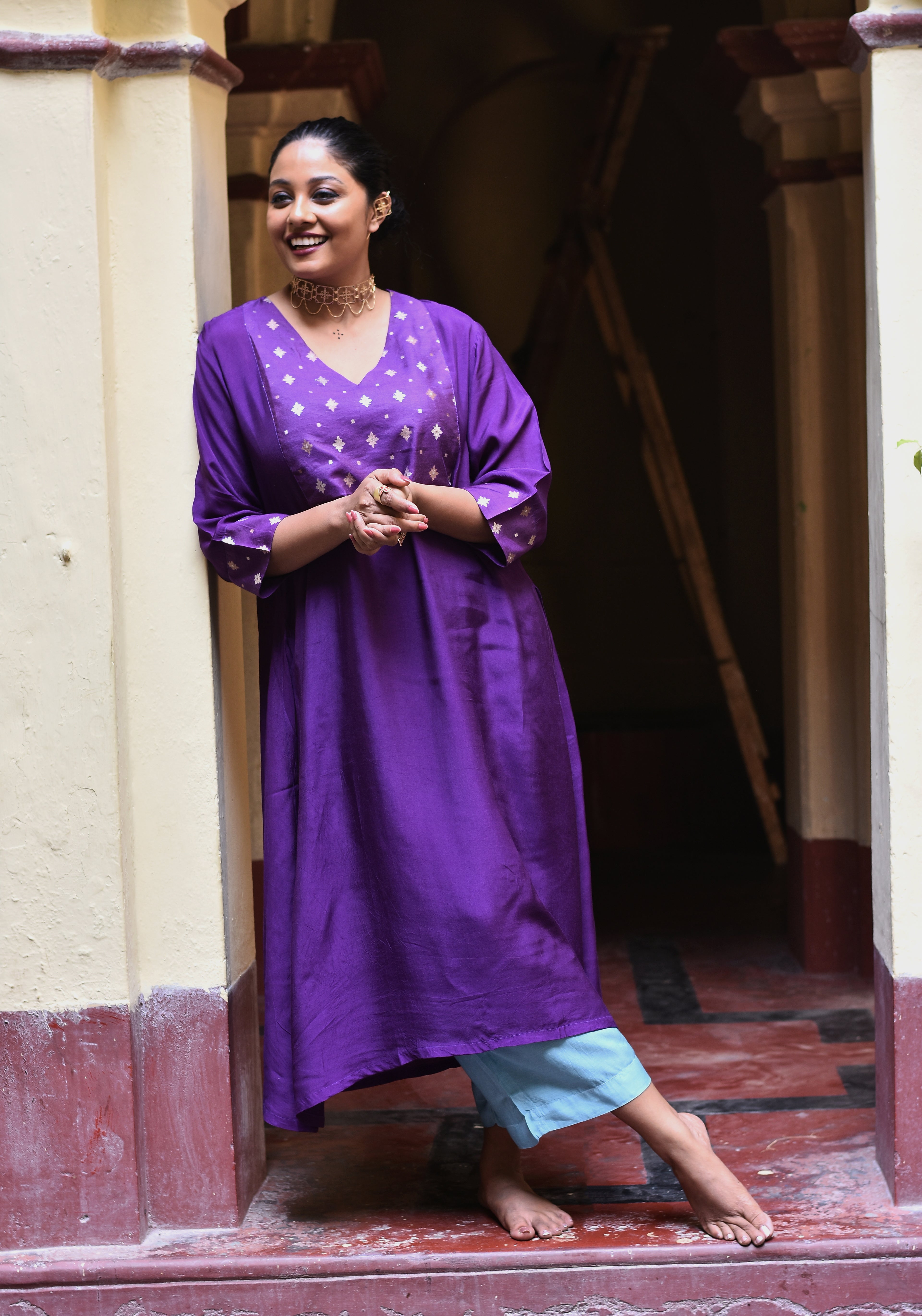 Women's Deep Purple Silk Kurta Set
