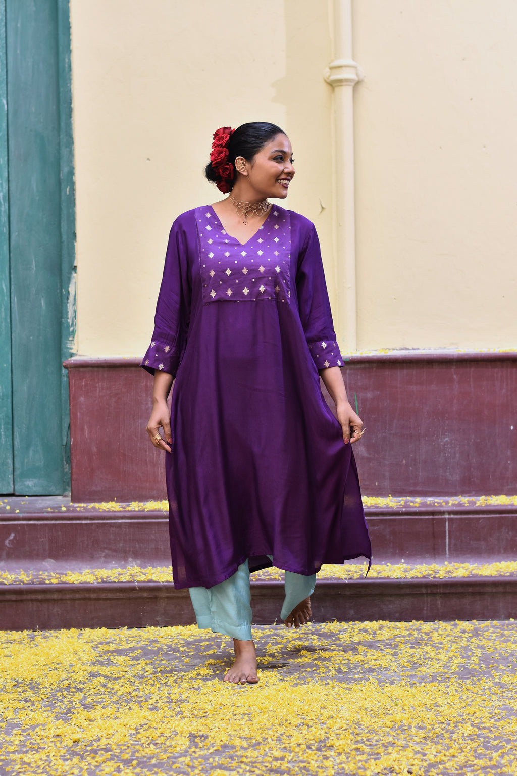 Women's Deep Purple Silk Kurta Set