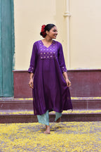 Women's Deep Purple Silk Kurta Set