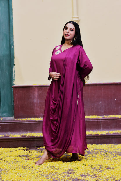 Drape in Magenta : Flore Length Gown