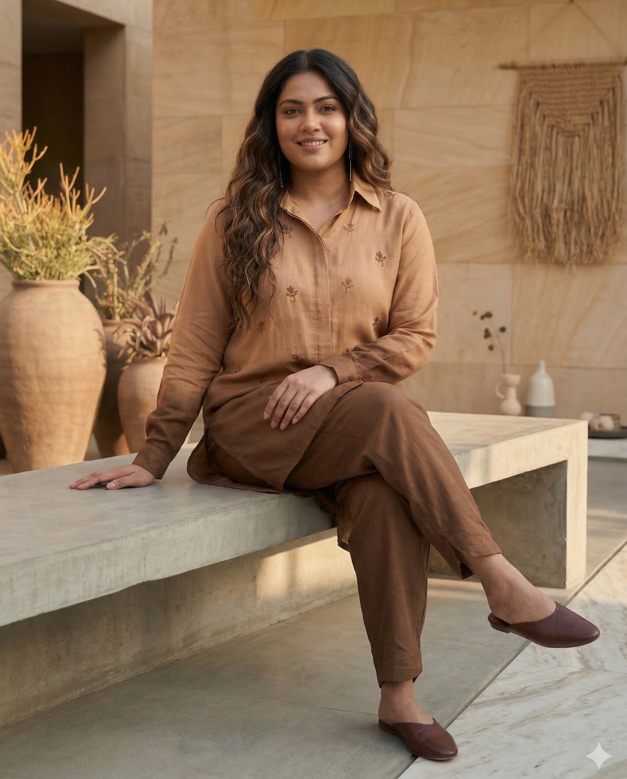 Ombre Dyed Muslin Silk High Low Shirt & Pant Set