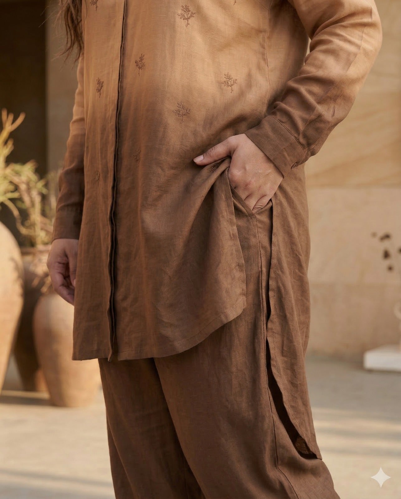 Ombre Dyed Muslin Silk High Low Shirt & Pant Set