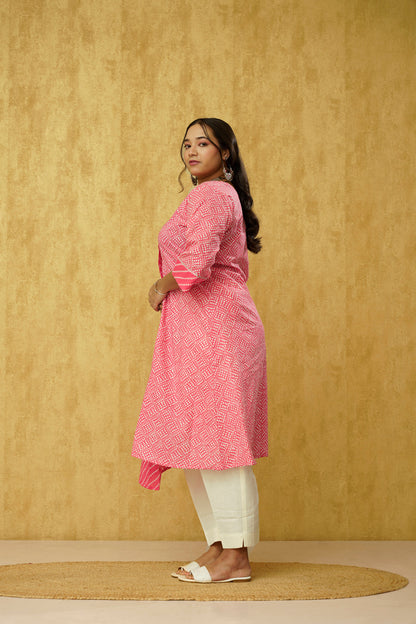 Pretty pink plus size fashion for women- Kurta Pant in Cotton