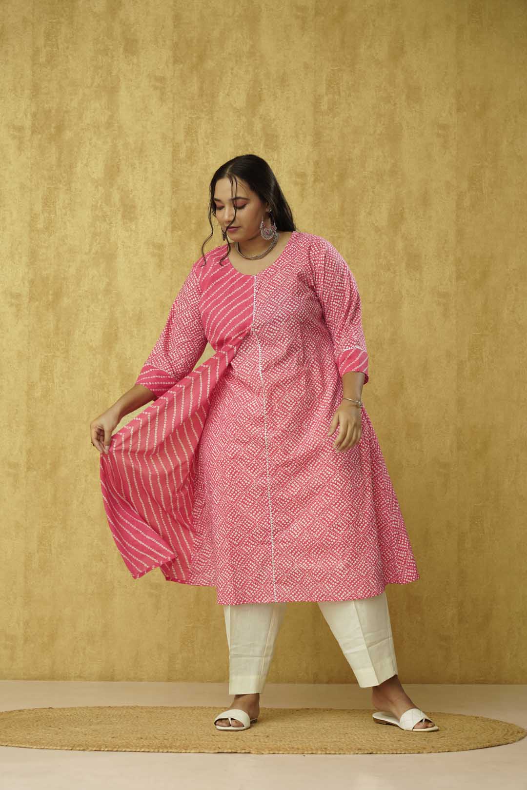 Pink Kurta Pant set for curvy plus size women in XL to 10XL sizes