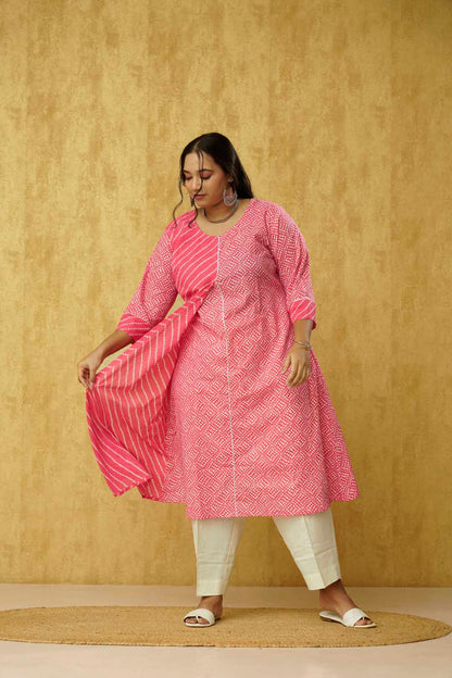 Pink Kurta Pant set for curvy plus size women in XL to 10XL sizes