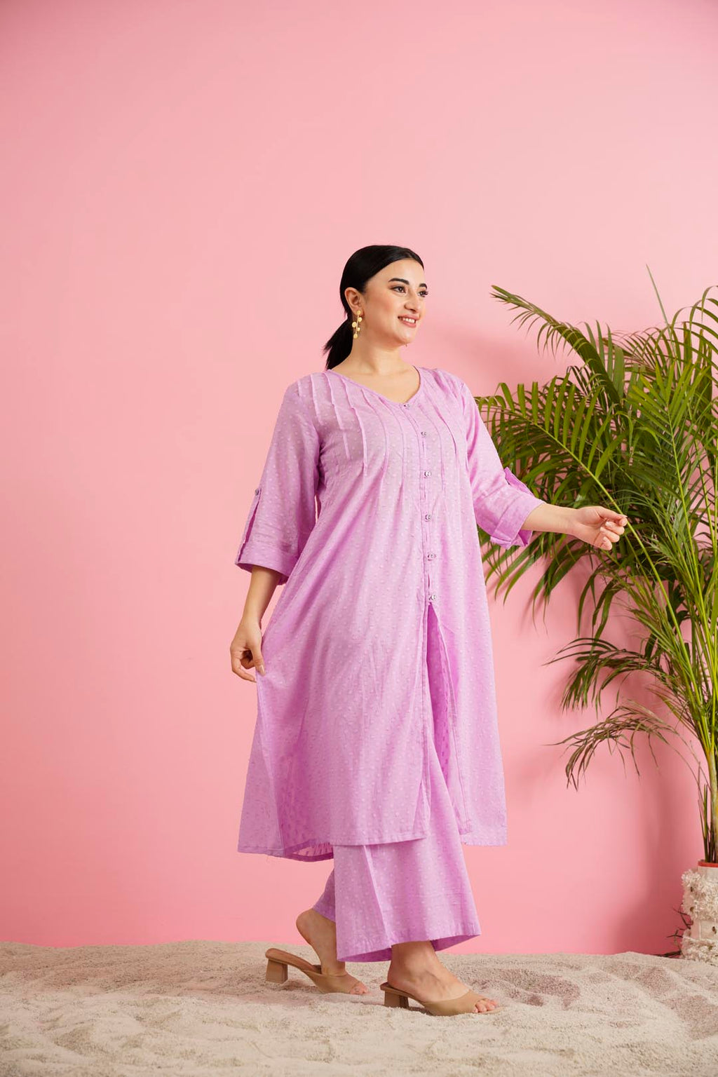 Lavender Dobby Soft Cotton Button-Down Co-ord Set