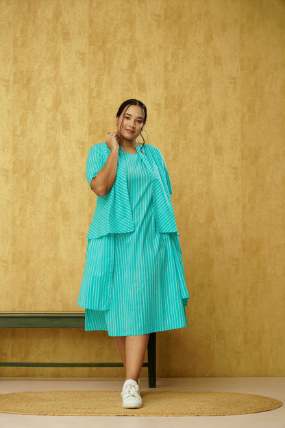 Sky blue cotton dress with shrug- plus size fashion for all