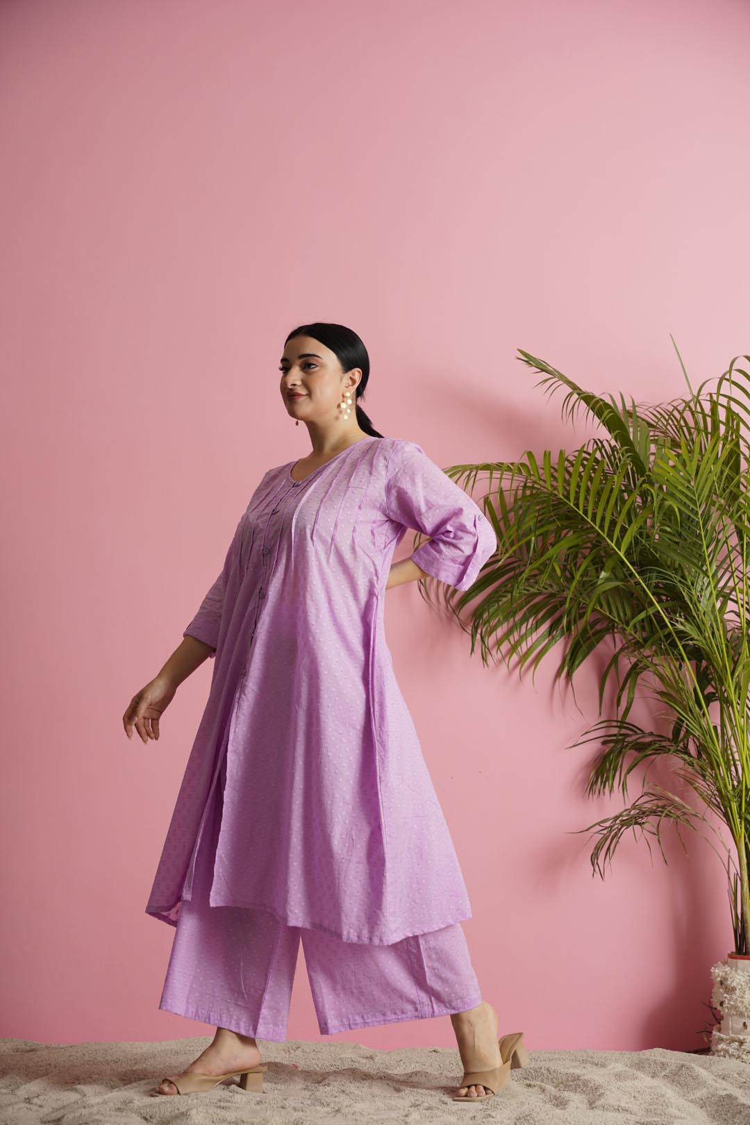 Lavender Dobby Soft Cotton Button-Down Co-ord Set