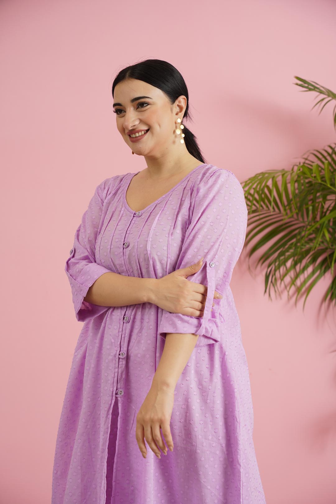 Lavender Dobby Soft Cotton Button-Down Co-ord Set
