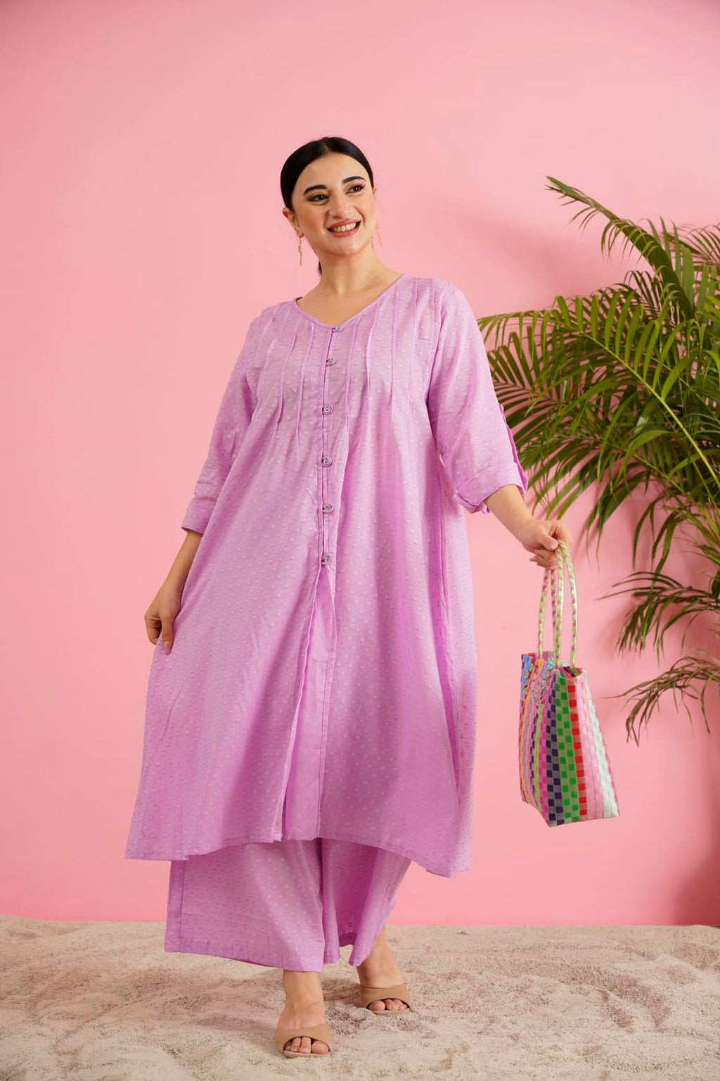 Lavender Dobby Soft Cotton Button-Down Co-ord Set
