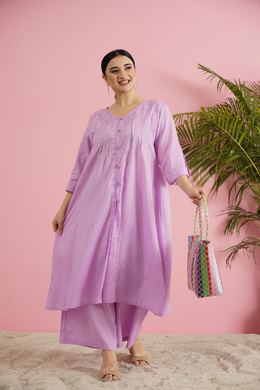 Lavender Dobby Soft Cotton Button-Down Co-ord Set