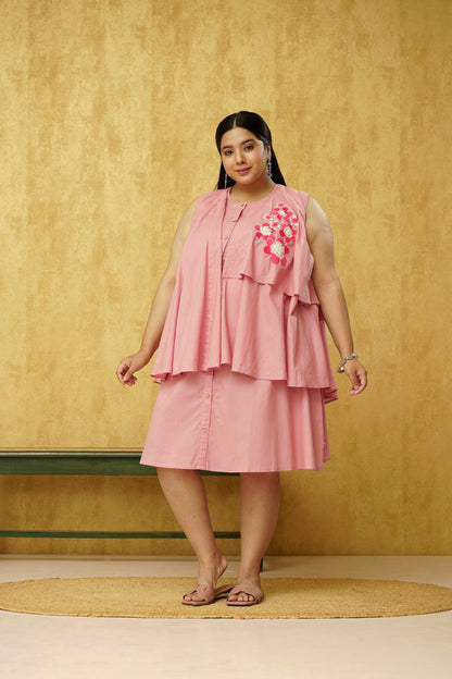 Stylish pink cotton dress - plus size fashion for women