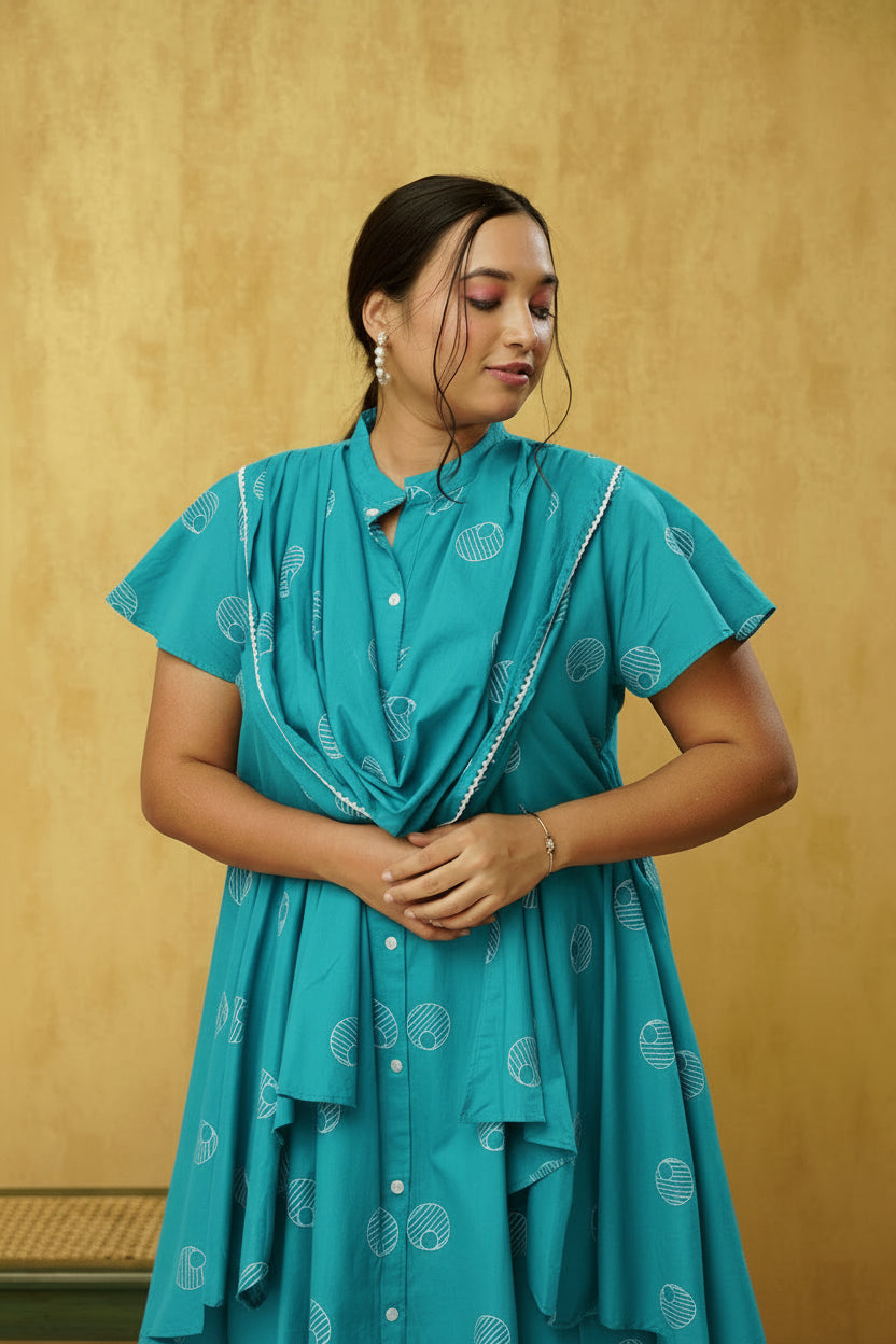 Blue Plus Size Indo Western Dress for Women