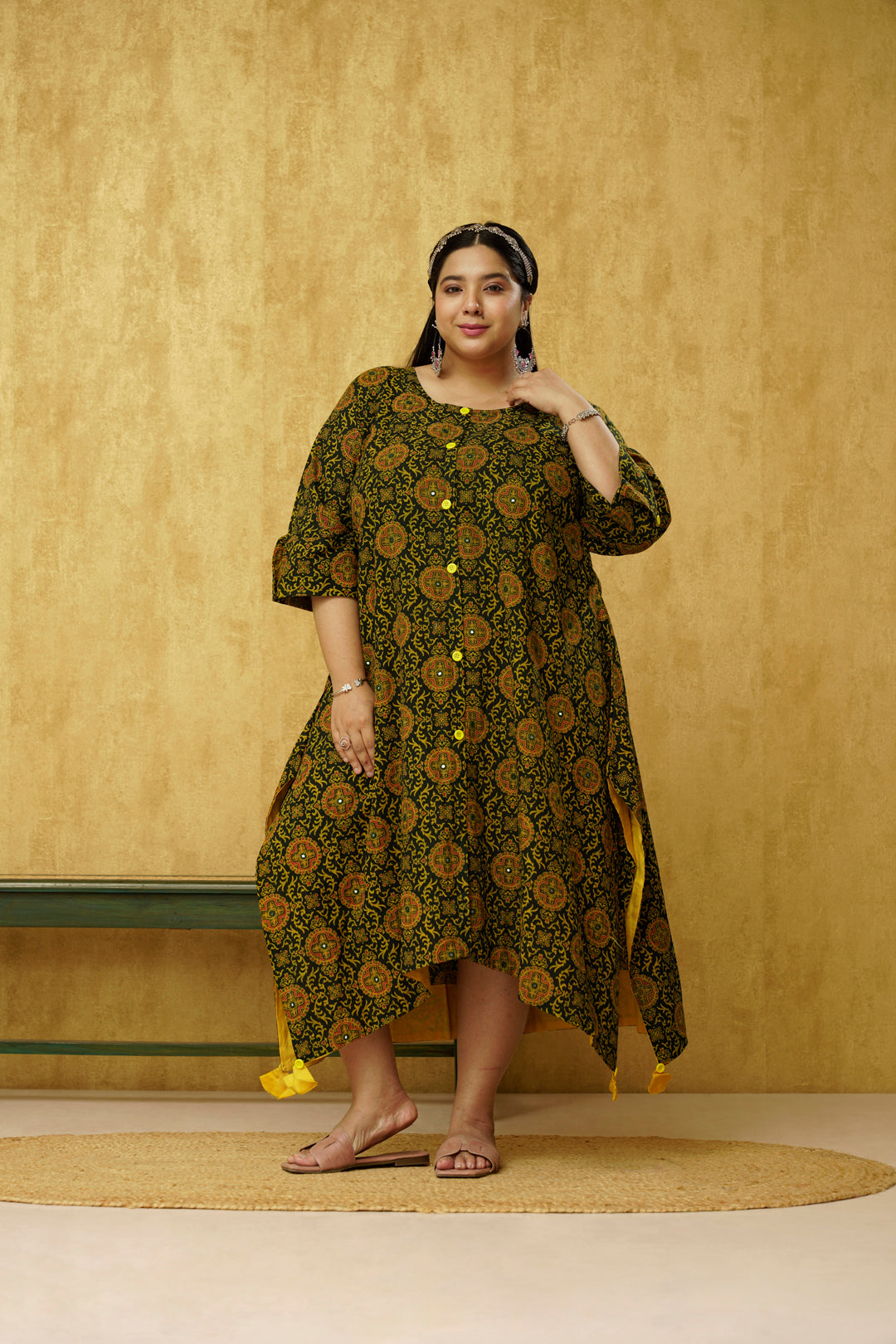 Batik Print Plus Size Dress for Women in Green Cotton