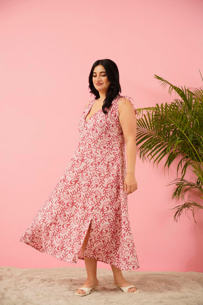 Radiant Pink Cotton Maxi Dress