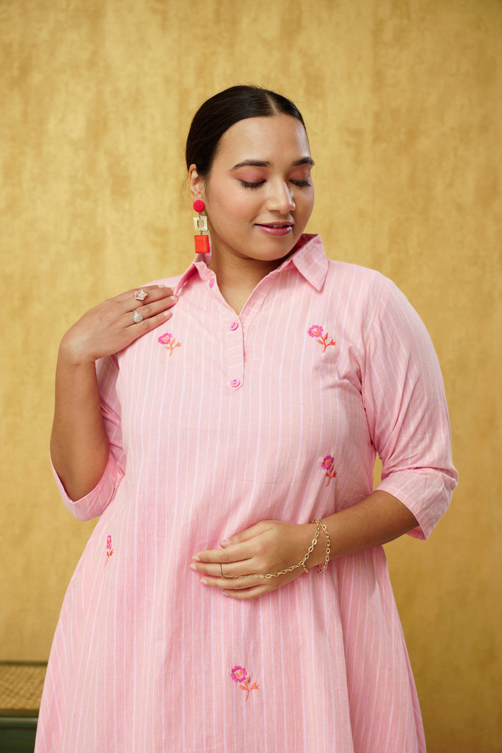 Pleasing Peachy Pink Cotton Kurtie Only