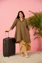 Brown Aline Tunic Cotton Co-ord Set | Western Style Smart Silhouette