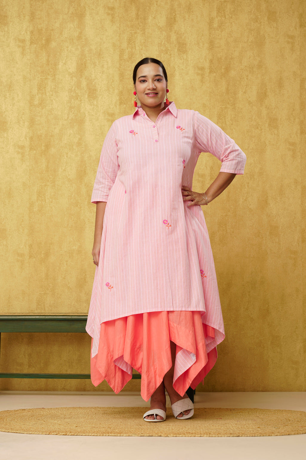 Pleasing Peachy Pink Cotton Kurtie Only