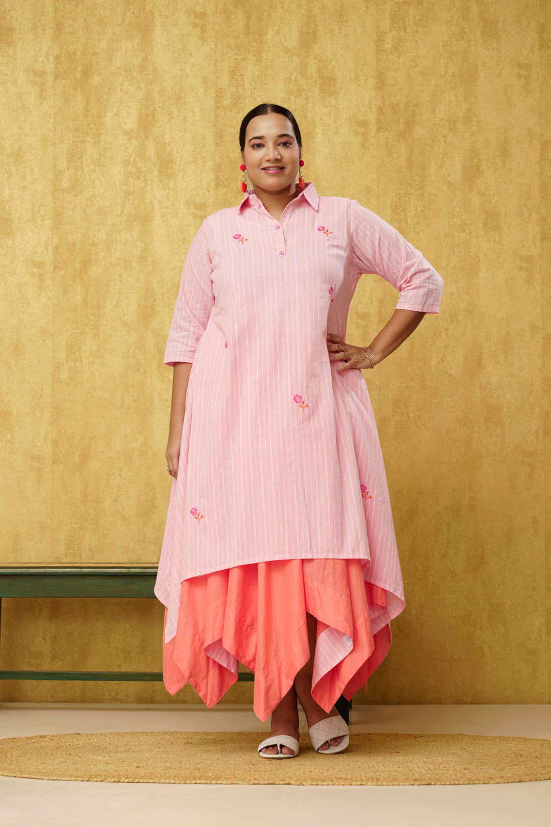 Pleasing Peachy Pink Cotton Kurtie Only