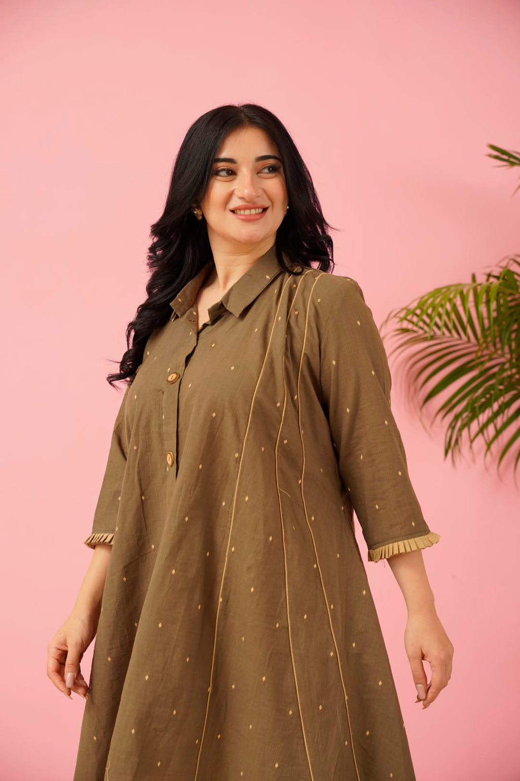 Brown Aline Tunic Cotton Co-ord Set | Western Style Smart Silhouette