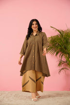 Brown Aline Tunic Cotton Co-ord Set | Western Style Smart Silhouette